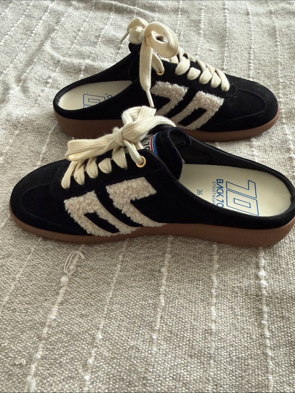 Black Slip-On Mule Sneakers with Cream Ribbon Laces - Picture 5 of 5